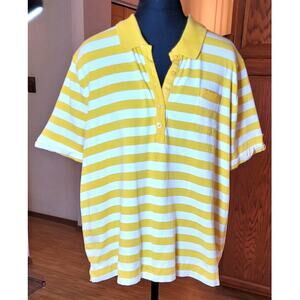 PIMA COTTON Womens Polo Shirt 2X Yellow White Stripes Retro Collared Y2K Preppy